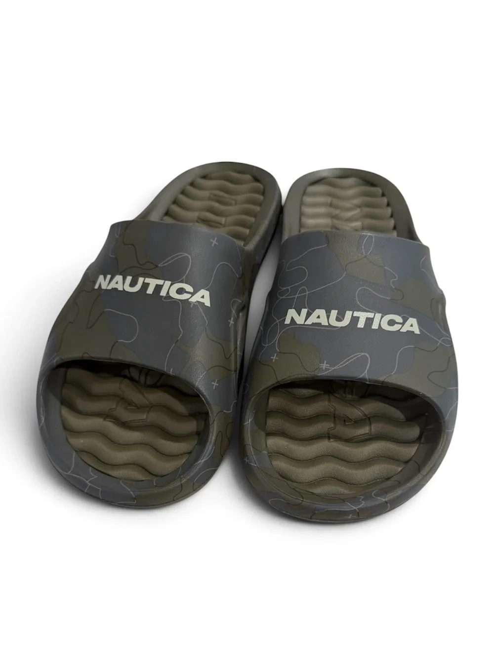 Nautica Men's Olive Camo Slip-On Slides with Logo